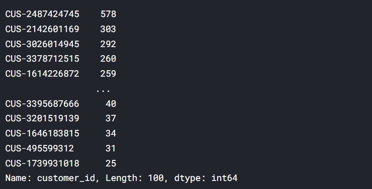 the number of values for customer id